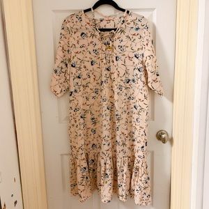 Pink floral ruffles dress size L
